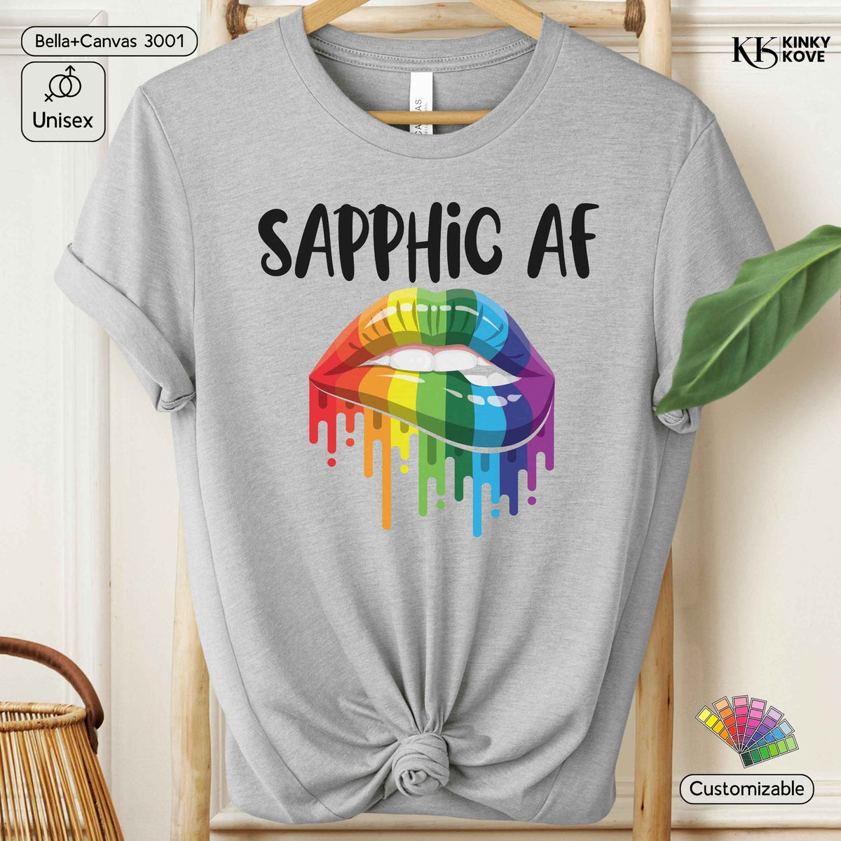 Sapphic AF Pride T-Shirt – Rainbow Lips, LGBTQIA+ Apparel, Gay Lesbian
