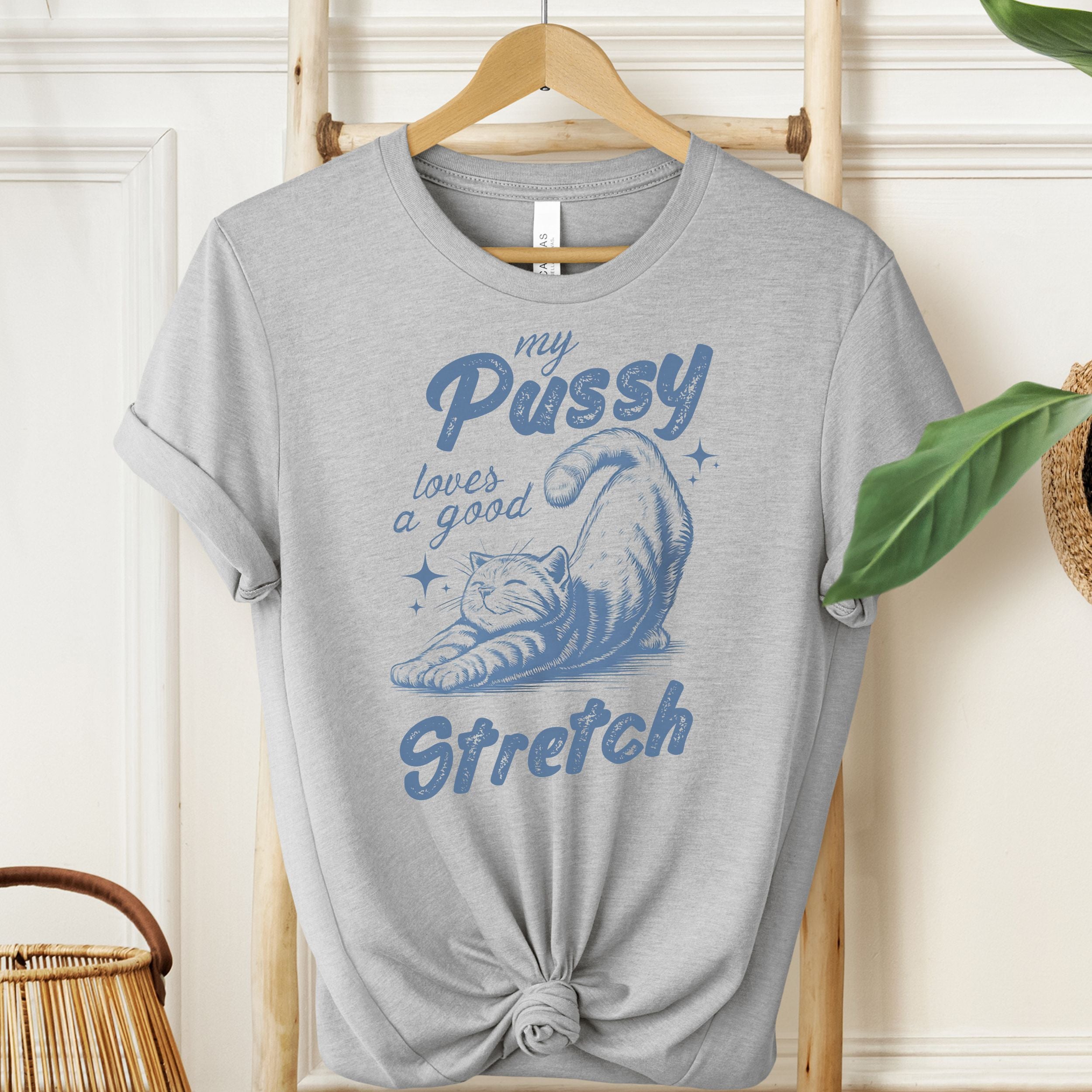 My Pussy Loves A Good Stretch Graphic Tee | Funny Adult T-Shirt