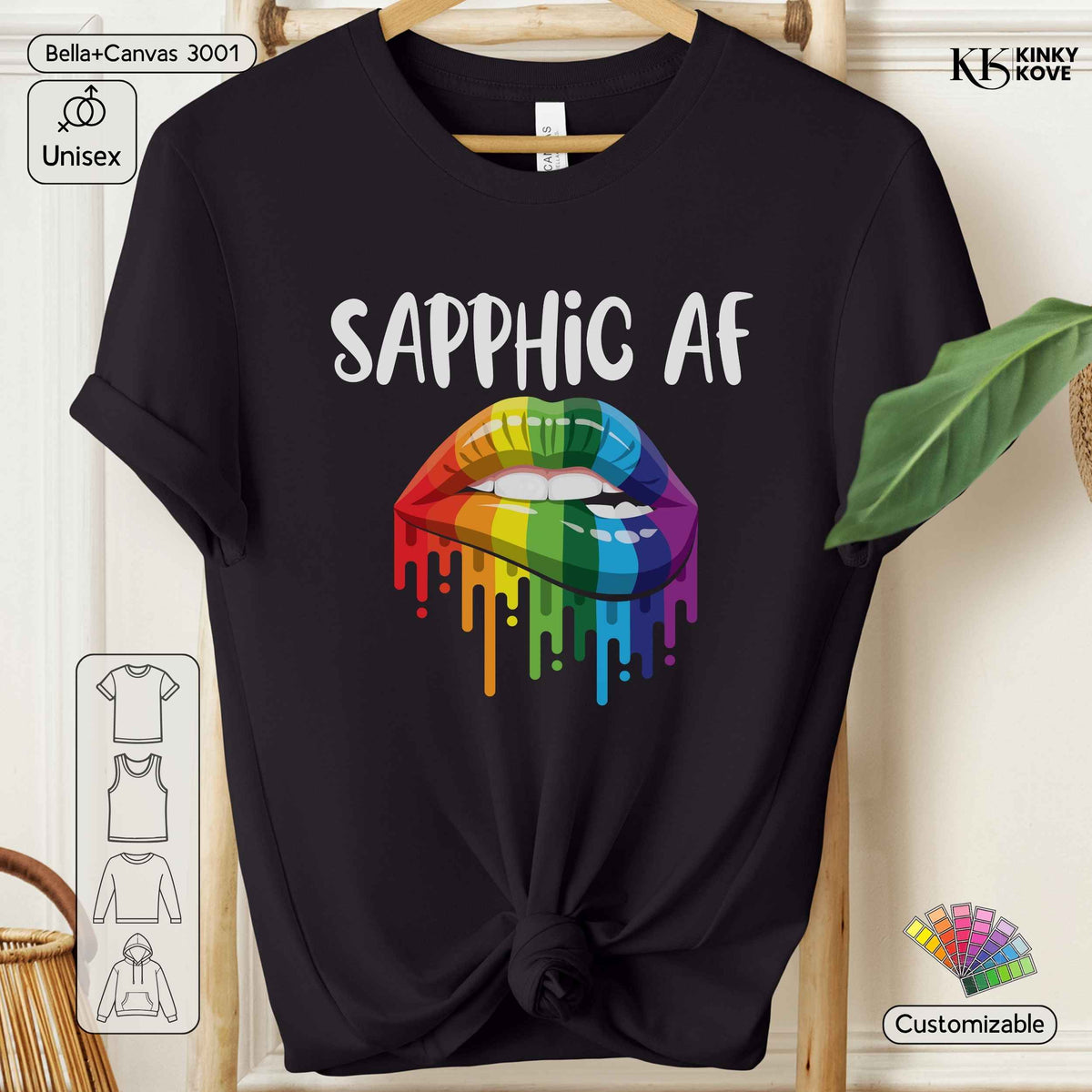 Sapphic AF Pride T-Shirt – Rainbow Lips, LGBTQIA+ Apparel, Gay Lesbian