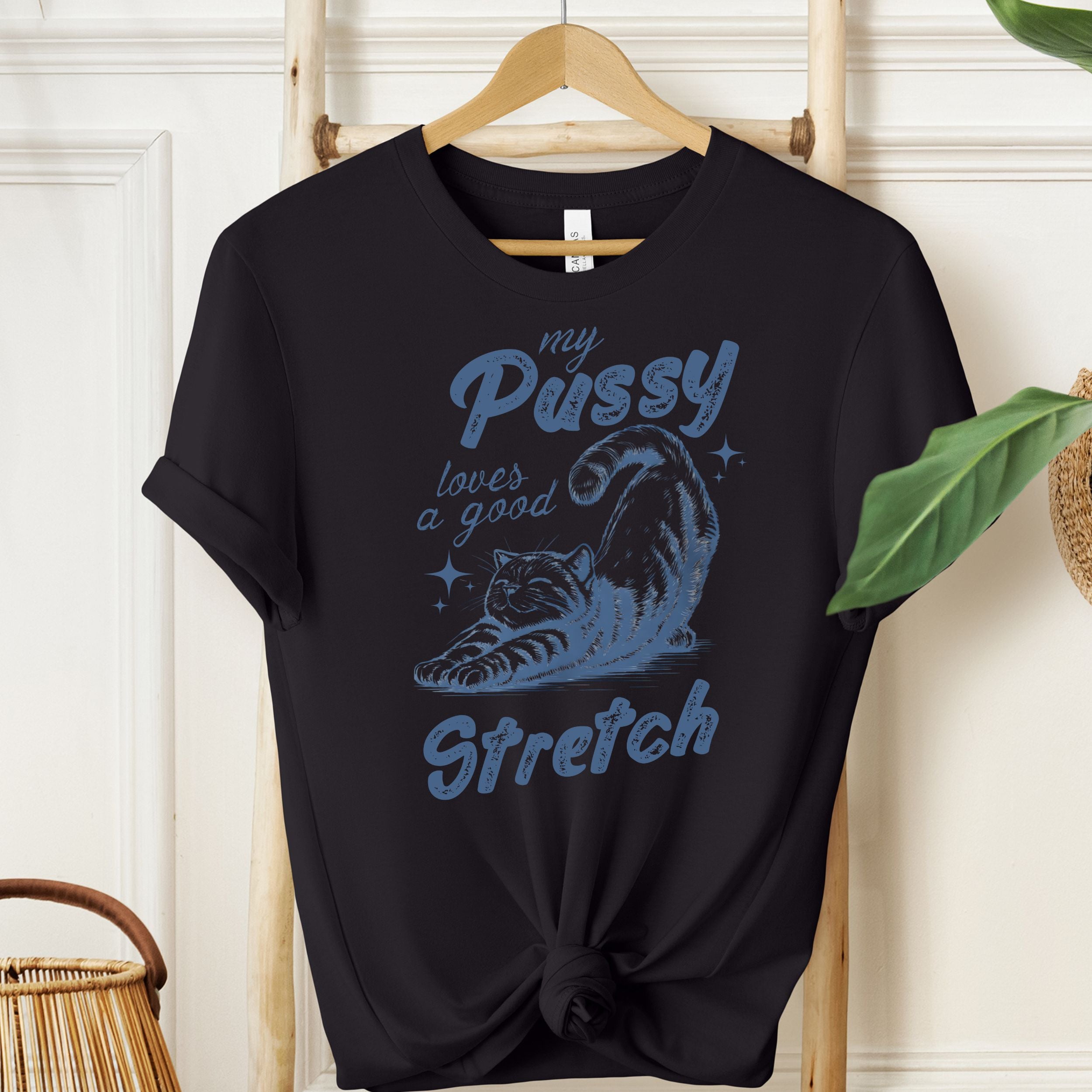 My Pussy Loves A Good Stretch Graphic Tee | Funny Adult T-Shirt