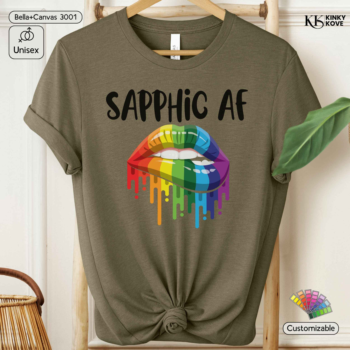 Sapphic AF Pride T-Shirt – Rainbow Lips, LGBTQIA+ Apparel, Gay Lesbian