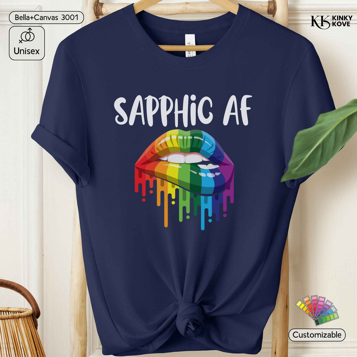 Sapphic AF Pride T-Shirt – Rainbow Lips, LGBTQIA+ Apparel, Gay Lesbian