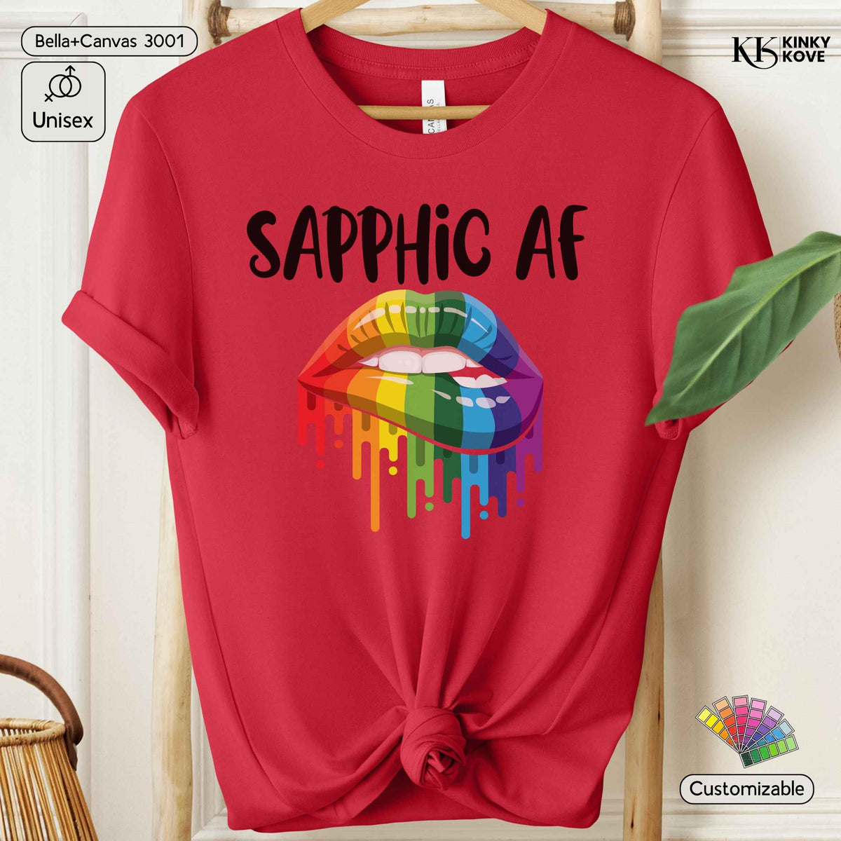 Sapphic AF Pride T-Shirt – Rainbow Lips, LGBTQIA+ Apparel, Gay Lesbian