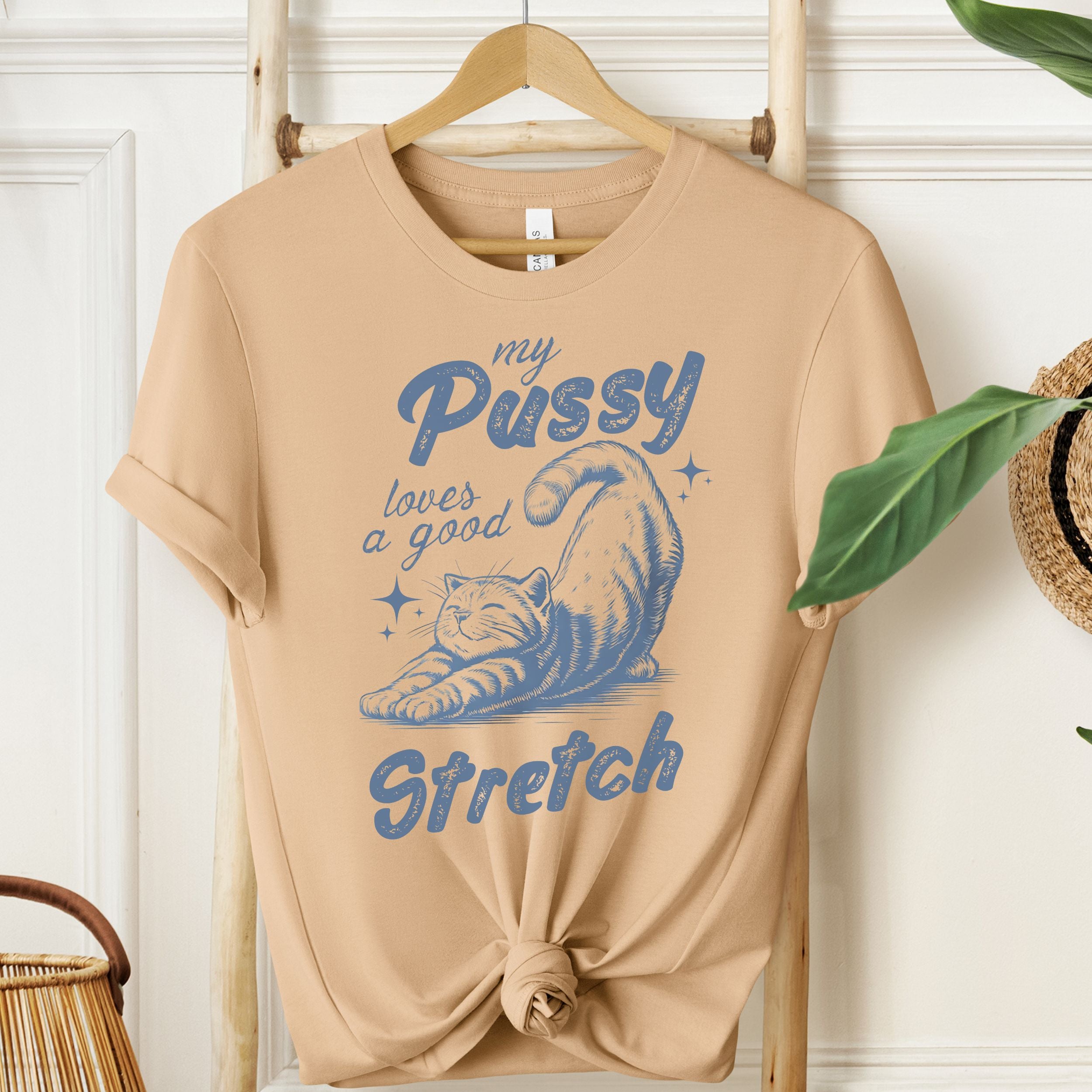 My Pussy Loves A Good Stretch Graphic Tee | Funny Adult T-Shirt