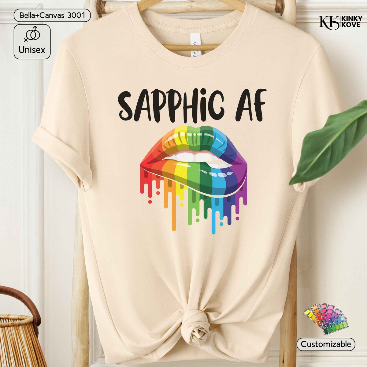 Sapphic AF Pride T-Shirt – Rainbow Lips, LGBTQIA+ Apparel, Gay Lesbian