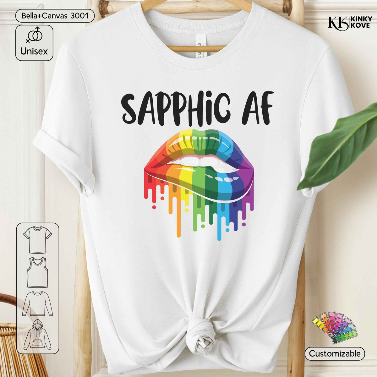 Sapphic AF Pride T-Shirt – Rainbow Lips, LGBTQIA+ Apparel, Gay Lesbian