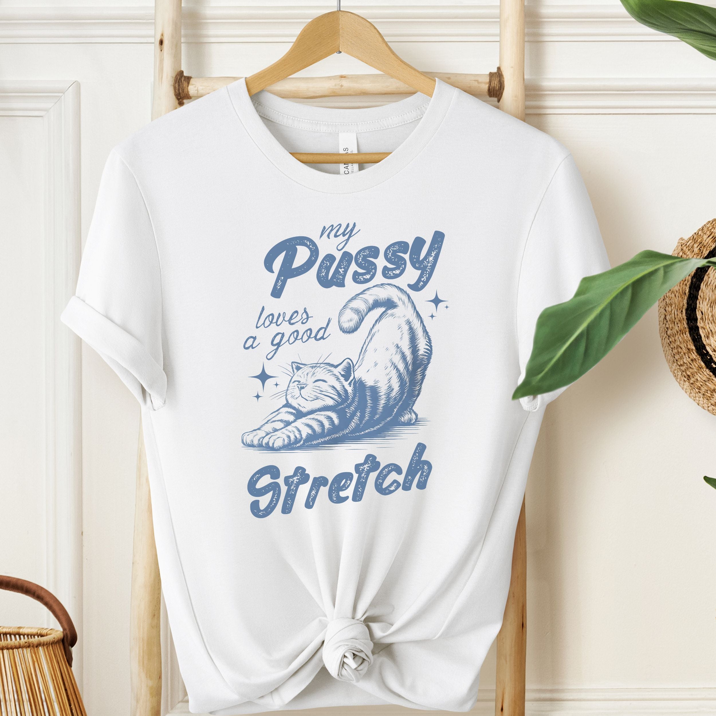 My Pussy Loves A Good Stretch Graphic Tee | Funny Adult T-Shirt