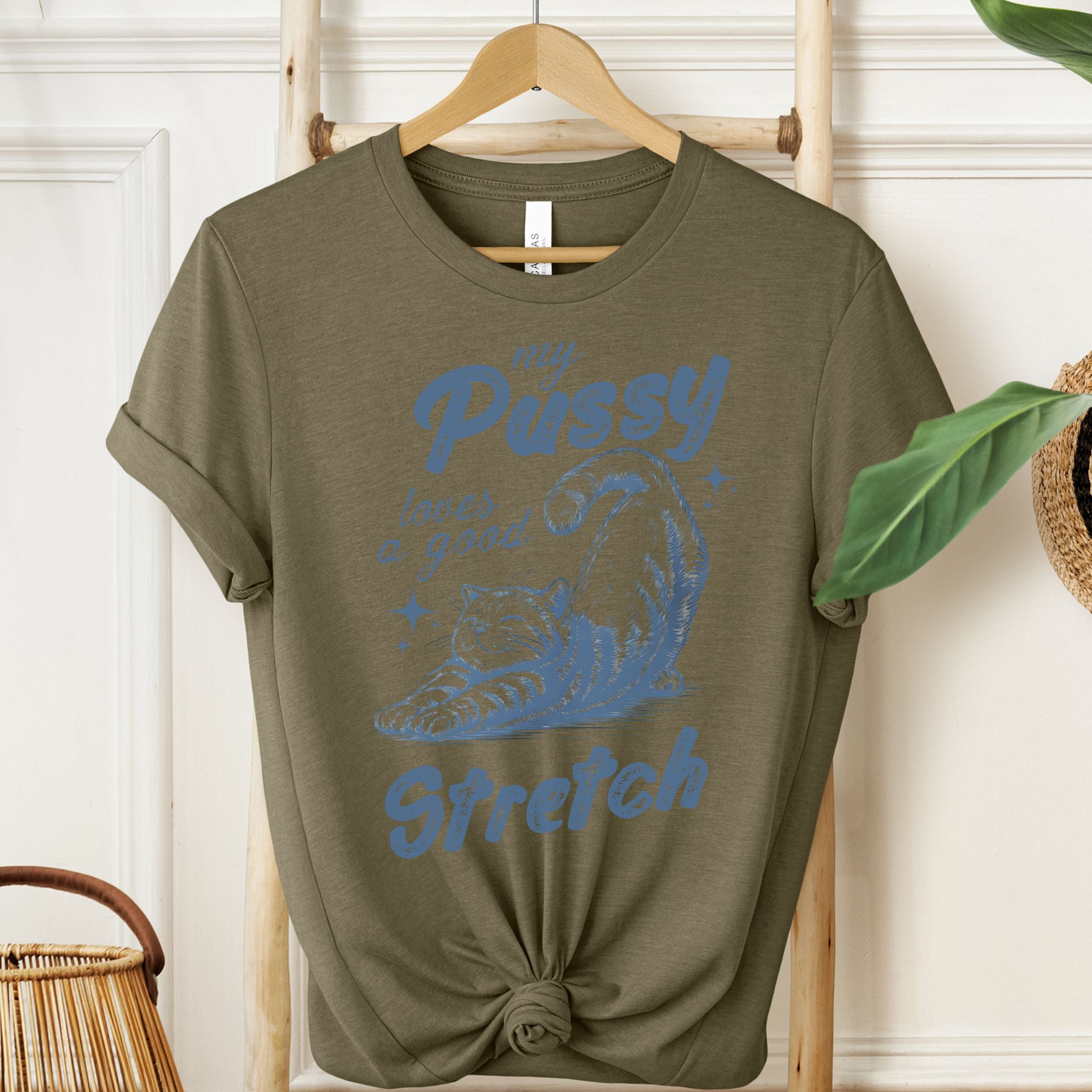 My Pussy Loves A Good Stretch Graphic Tee | Funny Adult T-Shirt