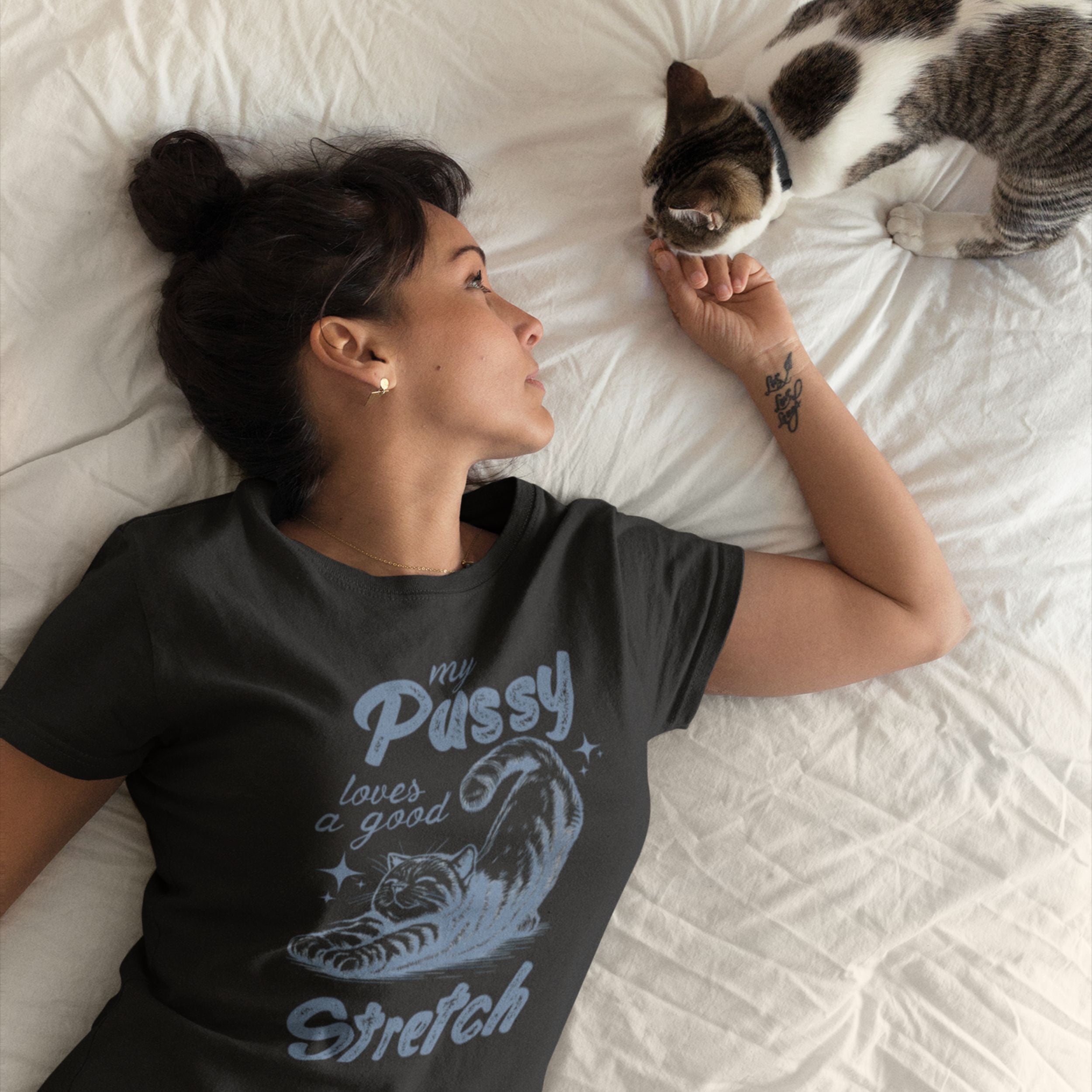 My Pussy Loves A Good Stretch Graphic Tee | Funny Adult T-Shirt