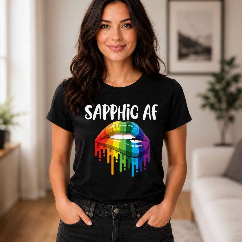 Sapphic AF Pride T-Shirt – Rainbow Lips, LGBTQIA+ Apparel, Gay Lesbian